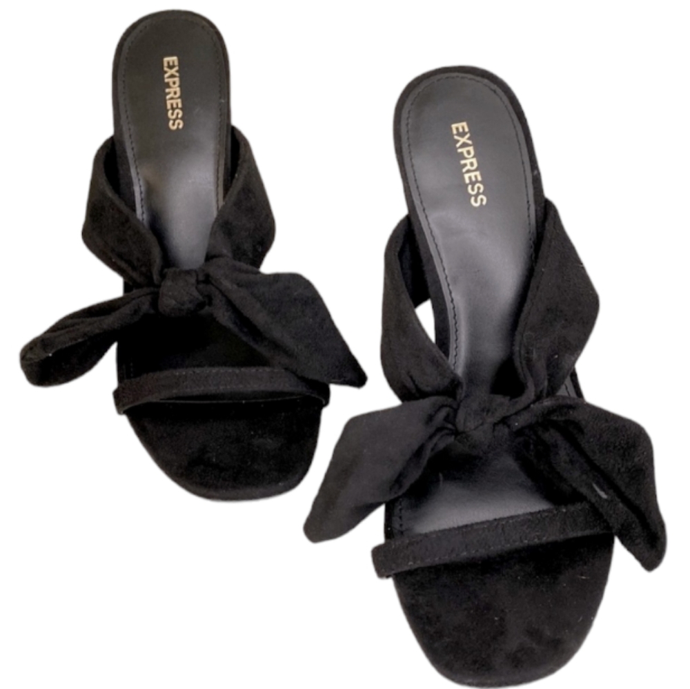 Express | Black Bow Strap 4 1/2” Heels